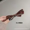 Pinza para el pelo para adultos de estilo retro, nueva para Otoño e Invierno, Pinza superior de lazo de tela a cuadros color café, Pinza de resorte, Pinza para coleta
