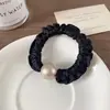 Scrunchie de cetim franzido com pérolas, estilo francês simples, para mulheres, alta elasticidade, ideal para rabo de cavalo, elástico de cabelo que não danifica, acessório de cabelo coreano