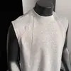 Camiseta regata canelada de peso pesado estilo americano para homens, verão, gola pequena, sem mangas, branca, camiseta de manga curta, adequada para esportes e fitness