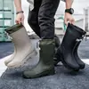 Botas de lluvia para hombre hasta la pantorrilla, zapatos impermeables antideslizantes, botas de lluvia para lavar el coche, pesca, trabajo de reparto, zapatos de goma para vadear en agua de mar, botas de lluvia para repartidores