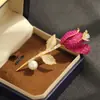 Broche de Cristal Rosa de Dos Tonos de Lujo de Gama Alta, Broche de Flor de Perla de Agua Dulce Natural, Pin de Ramo de Flores, Broche para Mujer