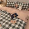 Juego de cama de cuatro piezas con funda de edredón y sábana gris y negra, juego de cama a cuadros sencillo y moderno para hombre, juego de tres piezas