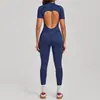 Mono de Otoño con Cuello Alto y Media Cremallera de Manga Corta para Mujer, Mono Deportivo Ajustado para Yoga que Levanta las Caderas y Moldea el Vientre 25500