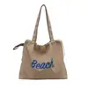 Mochila casual de lona de gran capacidad, bolsa de cordón con letras estilo perezoso, bolso de hombro para mujeres oficinistas, para ir al trabajo, ir de compras y tutorías