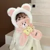 Gorro con Bufanda Integrada de Dibujos Animados para Niños, Protección para los Oídos, para Niños y Niñas, Felpa Gruesa Caliente, Cortavientos, Peluche, Gorro para Bebé