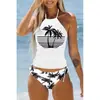 Traje de Baño Vacacional Estilo Europeo y Americano Negro, Traje de Baño de Dos Piezas para Mujer para Aguas Termales Huludao, Corte Holgado, Traje de Baño No Retro, Blanco