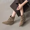 Botas Vaqueras Retro Versátiles Punta Fina Adelgazantes Botines Cortos Zapatos de Mujer 2026 Nuevo Otoño Aumentan Altura Interior Fruncidos Apilados Botas Mujer