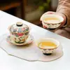 Juego de Taza de Té con Tapa de Cerámica de Flor de Mariposa y Gato Lindo para Uso Doméstico Juego de Té Kung Fu Chino con Tapa Caja de Regalo