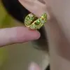Pendientes de Aro Ojo de Gato Completamente Diamantados Verdes 2026 Nuevos Populares Nicho Pendientes de Alta Gama Moda Accesorios para el Oído