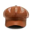 Sombrero Octagonal de Cuero PU Moderno de Otoño e Invierno Boina para Exterior a Prueba de Viento Cálido Sombrero para el Sol Sombrero con Visera Casual a la Moda