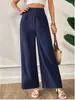 Pantalones holgados de pierna ancha de cintura alta para mujer, nuevo estilo de verano, pantalones largos casuales de color liso con textura de algodón y lino, versátiles pantalones de largo hasta el suelo