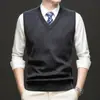 Colete de malha masculino, camisa base masculina, malha sem mangas com decote V slim fit para negócios, colete masculino, fornecimento direto da fábrica