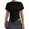 Camiseta de Manga Curta Cor Sólida com Cintura Marcada e Barra Assimétrica Estilo Menina Spicy Nova Coleção Primavera/Verão Europeia e Americana Direto do Fabricante