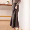 Saia Feminina 100% Lã Pura Cauda de Peixe, Nova Outono/Inverno Cintura Alta Emagrecedora Tricô Versátil Bodycon Midi