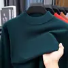 Suéter de punto para hombre con cuello medio transfronterizo, nuevo modelo otoño e invierno 2026, color liso, engrosado, cálido jersey de punto base para hombre