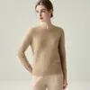 Novo Suéter de Malha Gola Redonda 100% Caxemira Outono/Inverno 2026 para Mulheres, Suéter Pulôver de Corte Justo, Camada Base