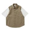 Camisa japonesa de manga curta com ferramentas, camisa masculina casual de verão de duas peças falsa