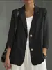 Blazer Artístico Retrô Europeu e Americano Feminino de Algodão Puro com Manga Longa, Corte Solto, Emagrecedor, de Botão Único, Estilo Fino para Primavera e Outono
