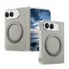 Aplicable a la funda de teléfono Apple Duo, cuero PU de color liso, soporte giratorio, magnético, cubierta protectora del eje central iPhoneduo