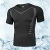 Camisa esportiva masculina de manga longa para corrida, alta elasticidade, justa, seda gelada, secagem rápida, treino, fitness cross-border, camiseta masculina de manga longa