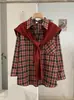 Conjunto de Dos Piezas para Mujer KEKEZOON: Camisa de Manga Larga de Longitud Media a Cuadros con Cuello y Solapa Única con Chal de Punto 8611