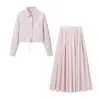 Fabricante de Ropa para Mujer Transfronterizo Venta al por Mayor 2026 Estilo Nuevo Color Sólido Estilo Simple y Elegante Camisa con Solapa y Conjunto de Dos Piezas