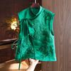 Colete Casaco Chinês Feminino Primavera e Verão Novo Moda Nacional Retrô Indústria Pesada Bordado Cegonha Branca Cordão Top Colete Estilo Chinês