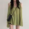 2026 Nueva Ropa de Otoño Estilo Coreano Chic Holgado y Relajado Cuello en V Hombros Descubiertos Casual Protector Solar Suéter de Punto para Mujer