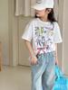 Camiseta de Manga Corta para Niña Little Red Fish 2026 Moda Infantil Coreana Top con Lazo Negro Camiseta Interior