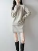 Conjunto de dos piezas para mujer de punto de lana grueso de una sola manga para otoño e invierno, con un diseño holgado y elegante.
