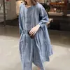Vestido de qualidade coreana, resistente, plus size, comprimento médio, manga longa