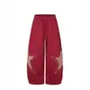 Marca de Moda Hip Hop Americano Parche de Estrella Bordado Caída Pantalones Deportivos de Chándal Unisex Sueltos Pierna Ancha Versátiles Pantalones Largos para Bailar
