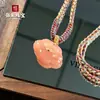Colgante de Jade Patrón de Dragón Rojo Natural Paz y Seguridad, Colgante de Jade Flor de Melocotón Seda Dorada, Adorno de Jade, Joyería de Placa de Jade