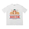 High Street Europeo y Americano Marca de Moda RHUDE Atardecer Cara Redonda de Corazón Impresión de Letras Nuevas Oversize Holgada Camiseta de Manga Corta
