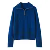 Nuevo suéter de punto de cachemira para otoño e invierno para mujer, con media cremallera, cuello camisero, jersey, casual, corte holgado, adelgazante, top grueso