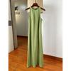 Vestido de lino sin mangas para mujer, falda larga de verano, elegante, entallada, adelgazante, con abertura lateral y tirantes.