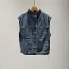 Chaleco de Mezclilla Corto Versátil Adelgazante de Cuello Alto de un Solo Botón Estilo Vintage Chaqueta para Mujer 13300
