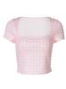 Camiseta de Moda de Verano 2025 para Mujer de Hombro Derecho Cuello Cuadrado Ajustada Chaleco Corto de Ombligo Manga Corta Top Puro Deseo