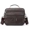 Bolsa Transversal Masculina Casual de Couro Genuíno Grande Capacidade Horizontal Retrô Bolsa Masculina de Comércio Exterior Couro Bovino de Primeira Camada Versátil Bolsa de Ombro Tendência