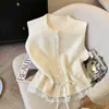 Chaleco de Punto con Cordones y Parches en el Dobladillo con Adorno de Encaje Suave Kaning 2026 Nuevo Estilo Otoño e Invierno Chaleco Jersey en Capas