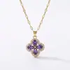 Collar para Mujer, Estilo Coreano y Japonés, Flor de Flor de Cuatro Hojas con Colgante de Circonia, Moda de Nicho, Nuevo Diseño, Elegante Cadena para Clavícula