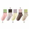 Calcetines de encaje de oreja de madera para niñas, color liso, otoño e invierno, de longitud media hasta la pantorrilla, transpirables, suaves, para bebés y niños