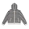 Sudadera con capucha de punto casual de exportación estilo coreano 2025, empalme a rayas, cárdigan de punto de color de contraste, chaqueta retro versátil