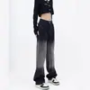 Calça Jeans Reta de Cor Gradiente em Tencel com Modelagem Pera para Mulheres Plus Size mm Gordas Cintura Alta Cobrindo o Virilha Comprimento Total Perna Larga
