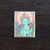 Núcleo de Pintura Thangka Quadrado Pequeno Estilo Xizang, Pintado à Mão com Detalhes em Ouro, Apresentando as Oito Divindades Auspiciosas e a Thangka da Tara Verde