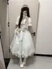 Campanilla de Viento de Color Agua Transparente Estilo Japonés Vestido Lolita para Jóvenes, Vestido Largo Adelgazante que Ceñe la Cintura, Falda Abullonada de Princesa