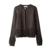 Para Aliexpress Popular Exportación Transfronteriza Estilo Europeo y Americano Ropa para Mujer Botón de Borla Cuello Redondo Cárdigan de Punto Chaqueta Suéter