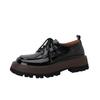 Zapatos de cuero de estilo coreano de suela gruesa y tacón medio, zapatos de cuero de punta redonda con cordones de una sola capa para mujer, Primavera 2022 Nuevo