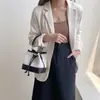 Bolsa Saco Estilo Coreano Cordão Plissada Nicho Artística Pequena de Mão para Mulheres Lona Patch PU Fashionável de Ombro Único Transversal Pequena