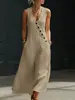 Vestido de Tirantes Casual de Algodón y Lino sin Mangas con Cuello en V y Botones, Estilo Europeo y Americano, Transfronterizo de TikTok, Primavera/Verano 2026